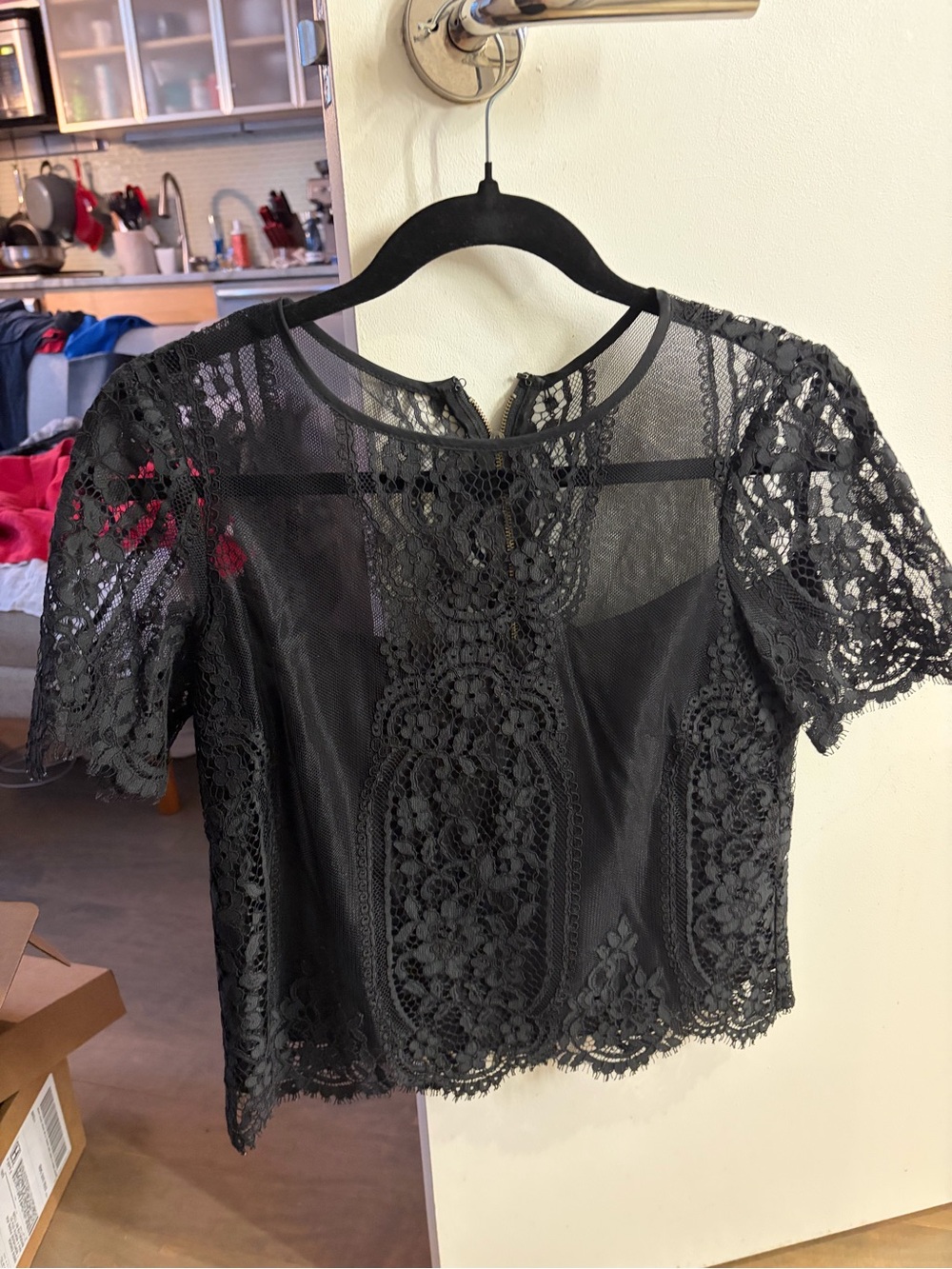 Nanette Lepore Black Lace Short Sleeve Blouse